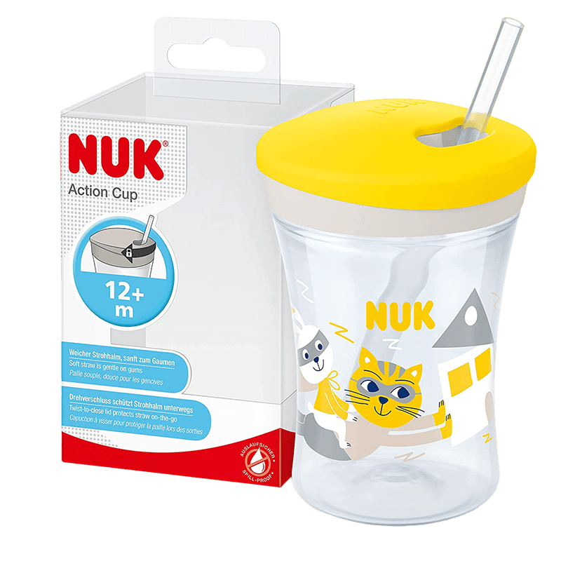 NUK ACTION CUP AVEC PAILLE 12M+ 230ML JAUNE