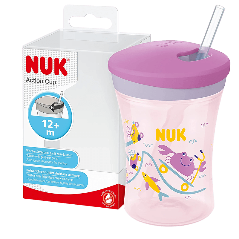 NUK ACTION CUP AVEC PAILLE 12M+ 230ML ROSE