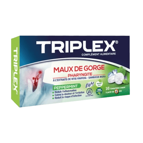 TRIPLEX MAUX DE GORGE PHARYNGITE PEPPERMINT 16 COMPRIMES