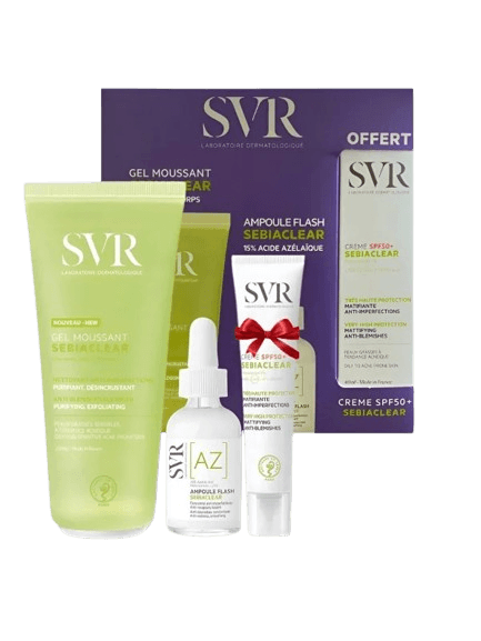 SVR SEBIACLEAR COFFRET AZ AMPOULE+GEL MOUSSANT+ECRAN OFFERT