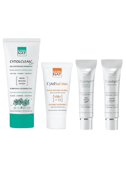 CYTOLNAT - PACK : GEL NETTOYANT PURIFIANT + ECRAN INVISIBLE + GEL ANTI TACHES OU CREME ANTI TACHES