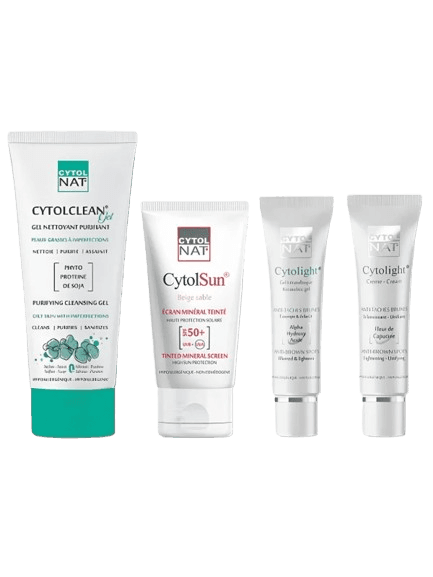 CYTOLNAT - PACK : NETTOYANT PURIFIANT + ECRAN TEINTE BEIGE SABLE + GEL ANTI TACHES + CREME ANTI TACHES