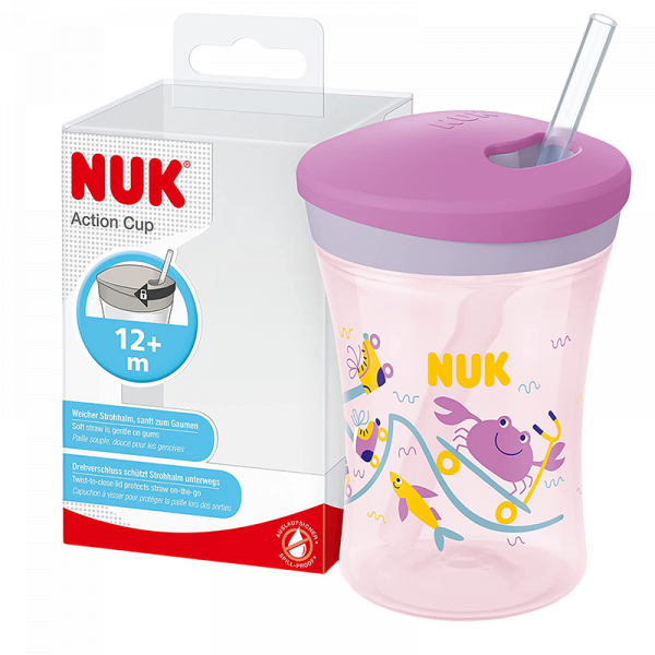 NUK ACTION CUP AVEC PAILLE 12M+ 230ML ROSE