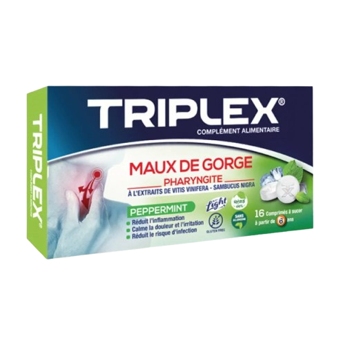 TRIPLEX MAUX DE GORGE PHARYNGITE PEPPERMINT 16 COMPRIMES