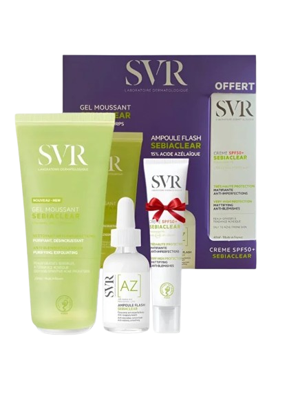 SVR SEBIACLEAR COFFRET AZ AMPOULE+GEL MOUSSANT+ECRAN OFFERT