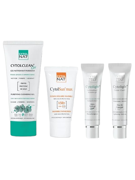CYTOLNAT - PACK : GEL NETTOYANT PURIFIANT + ECRAN INVISIBLE + GEL ANTI TACHES OU CREME ANTI TACHES