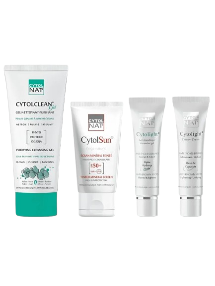CYTOLNAT - PACK : NETTOYANT PURIFIANT + ECRAN TEINTE BEIGE NATUREL + GEL ANTI TACHES OU CREME ANTI TACHES